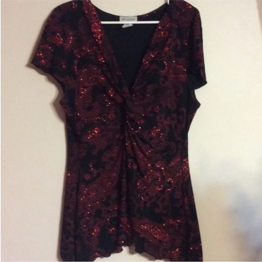 METAPHOR Black And Red Twist Knot Blouse
With BLING SIZE XL - Picture 2 of 14
